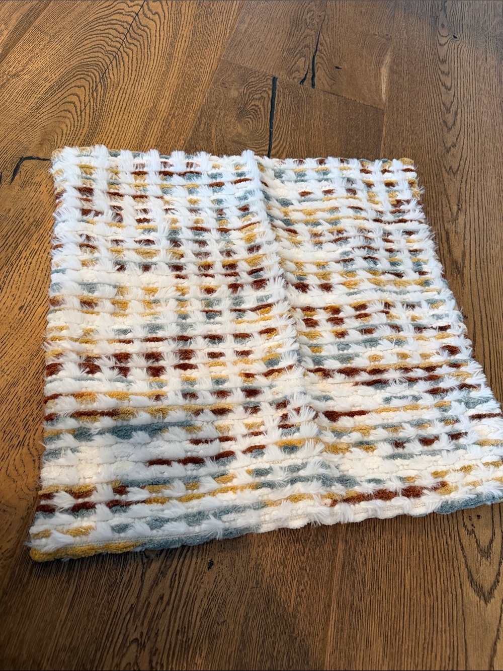 Amazon Plush Check Accent Pillow Cover in White, Mustard, Rust, and Pale Blue